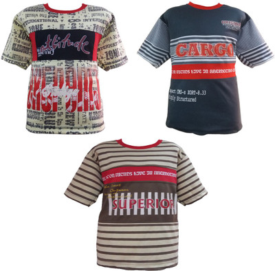

Global Heart Boys Printed Cotton T Shirt(Multicolor, Pack of 3, Multicolour