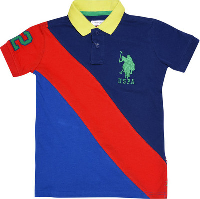 

US Polo Kids Boys Solid Cotton T Shirt(Blue, Pack of 1, Med red