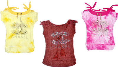 

Hey Baby Girls Party Cotton Viscose Blend Off Shouldered Top(Multicolor, Pack of 3
