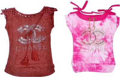 

Hey Baby Girls Party Cotton Viscose Blend Off Shouldered Top(Multicolor, Pack of 2