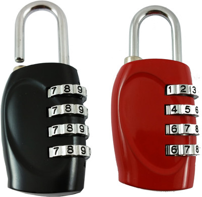 DOCOSS Set Of 2 -4 Digit Travel Brass Locks Small Bag Luggage Resettable Password Padlock Combination Lock(Multicolor) Flipkart