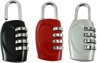 DOCOSS Set Of 3 -4 Digit Travel Brass Locks Small Bag Luggage Resettable Password Padlock Combination Lock(Multicolor) available at flipkart for Rs.698