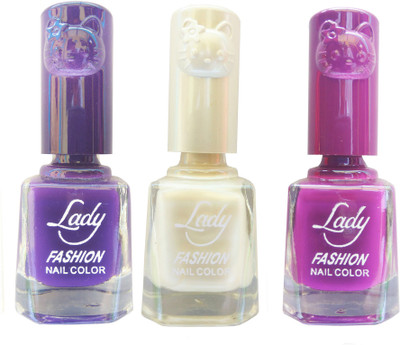 

Lady Fashion Colour Cap Insta Dry Nail polish (Evergreen Colours) Creamy White,Blue,Purple(Pack of 3)