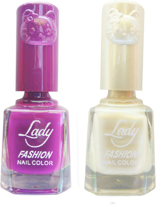 

Lady Fashion Colour Cap Insta Dry Nail polish (Evergreen Colours) Purple,Creamy White(Pack of 2)