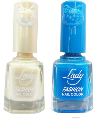 

Lady Fashion Colour Cap Insta Dry Nail polish (Evergreen Colours) Creamy White,Blue(Pack of 2)