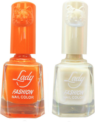 

Lady Fashion Colour Cap Insta Dry Nail polish (Evergreen Colours) Orange,Creamy White(Pack of 2)