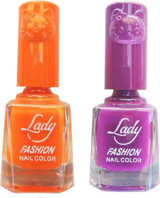 

Lady Fashion Colour Cap Insta Dry Nail polish (Evergreen Colours) Orange,Purple(Pack of 2)