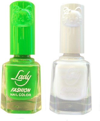 

Lady Fashion Colour Cap Insta Dry Nail polish (Evergreen Colours) Light Green,White(Pack of 2)