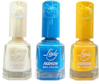 

Lady Fashion Colour Cap Insta Dry Nail polish (Evergreen Colours) Creamy White,Blue,Yellow(Pack of 3)