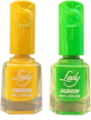

Lady Fashion Colour Cap Insta Dry Nail polish (Evergreen Colours) Yellow,Light Green(Pack of 2)