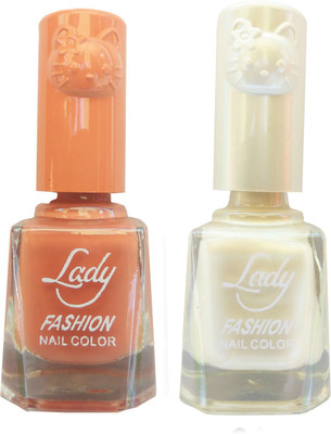 Lady Fashion Colour Cap Insta Dry Nail polish (Evergreen Colours) Nude,Creamy White(Pack of 2)