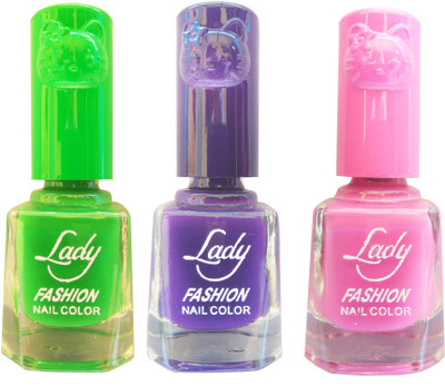 

Lady Fashion Colour Cap Insta Dry Nail polish (Evergreen Colours) Light Green,Purple,Pink(Pack of 3)