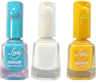 

Lady Fashion Colour Cap Insta Dry Nail polish (Evergreen Colours) Blue,White,Yellow(Pack of 3)