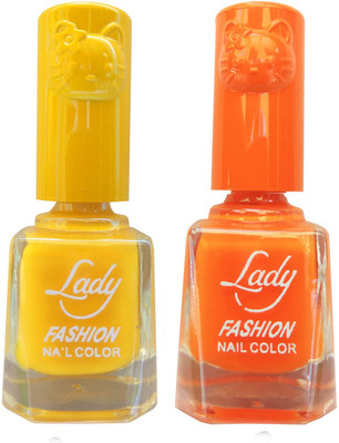 

Lady Fashion Colour Cap Insta Dry Nail polish (Evergreen Colours) Yellow,Orange(Pack of 2)