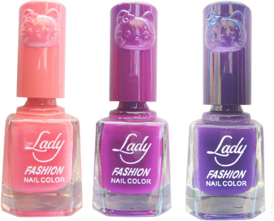 

Lady Fashion Colour Cap Insta Dry Nail polish (Evergreen Colours) Pink,Purple,Purple(Pack of 3)
