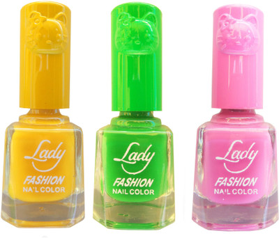

Lady Fashion Colour Cap Insta Dry Nail polish (Evergreen Colours) Yellow, Light Green,Pink(Pack of 3)