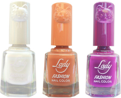 

Lady Fashion Colour Cap Insta Dry Nail polish (Evergreen Colours) White,Nude,Purple(Pack of 3)