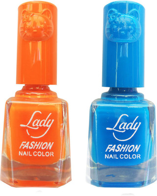

Lady Fashion Colour Cap Insta Dry Nail polish (Evergreen Colours) Orange,Blue(Pack of 2)