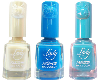 

Lady Fashion Colour Cap Insta Dry Nail polish (Evergreen Colours) Creamy White,Blue,Blue(Pack of 3)