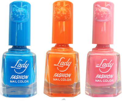 

Lady Fashion Colour Cap Insta Dry Nail polish (Evergreen Colours) Blue,Orange,Pink(Pack of 3)