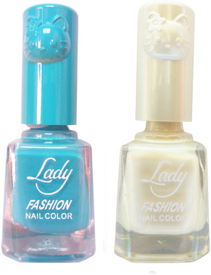 

Lady Fashion Colour Cap Insta Dry Nail polish (Evergreen Colours) Blue,Creamy White(Pack of 2)