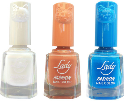 

Lady Fashion Colour Cap Insta Dry Nail polish (Evergreen Colours) White,Nude,Blue(Pack of 3)