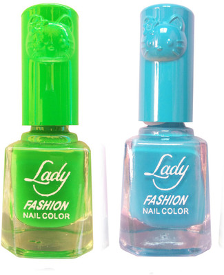 

Lady Fashion Colour Cap Insta Dry Nail polish (Evergreen Colours) Light Green,Blue(Pack of 2)