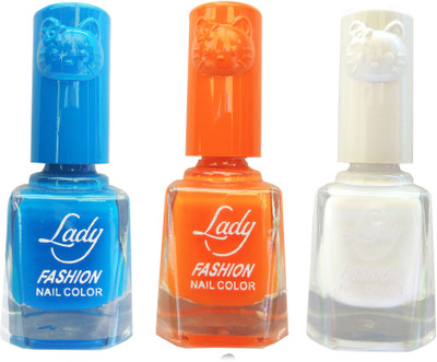 

Lady Fashion Colour Cap Insta Dry Nail polish (Evergreen Colours) Blue,Orange,White(Pack of 3)
