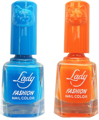 

Lady Fashion Colour Cap Insta Dry Nail polish (Evergreen Colours) Blue,Orange(Pack of 2)