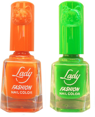 

Lady Fashion Colour Cap Insta Dry Nail polish (Evergreen Colours) Orange,Light Green(Pack of 2)
