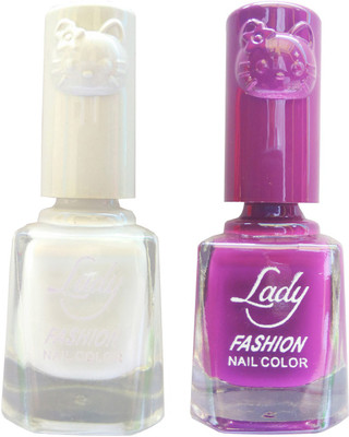

Lady Fashion Colour Cap Insta Dry Nail polish (Evergreen Colours) White,Purple(Pack of 2)