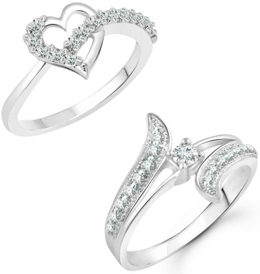 VIGHNAHARTA Finger Shine Heart Combo Rings for Women and Girls- [1076FRR-1002FRR] Alloy Cubic Zirconia Rhodium Plated Ring Set