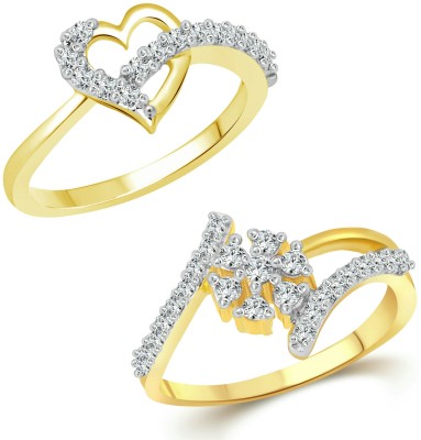 VIGHNAHARTA Finger Touch Heart Combo Rings for Women and Girls [1076FRG-1071FRG] Alloy Cubic Zirconia Gold Plated Ring Set