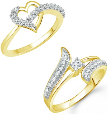 VIGHNAHARTA Finger Shine Heart Combo Rings for Women and Girls [1076FRG-1002FRG] Alloy Cubic Zirconia Gold Plated Ring Set