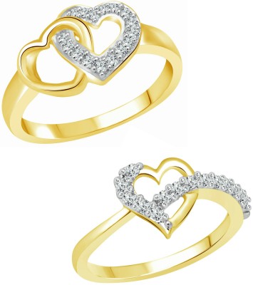 VIGHNAHARTA Valentine Elegant Heart Combo Rings for Women and Girls [1076FRG-1050FRG] Alloy Cubic Zirconia Gold Plated Ring Set