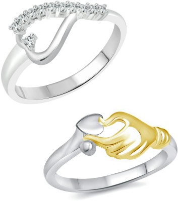 VIGHNAHARTA Valentine Stunning Heart Combo Rings for Women and Girls [1126FRR-1117FRR] Alloy Cubic Zirconia Gold Plated Ring Set