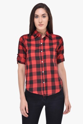 MAYRA Women Checkered Casual Red Shirt