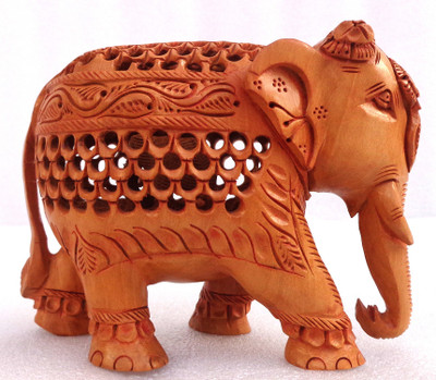 

LAVANSHI 4" Kadamba Wood Undercut Inlay Elephant Decorative Showpiece - 10 cm(Wooden, Brown)