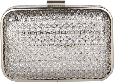 

Pink Rose Women Evening/Party Silver Metal Clutch