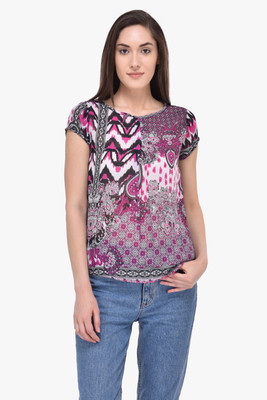 MAYRA Party Short Sleeve Printed Women Multicolor Top