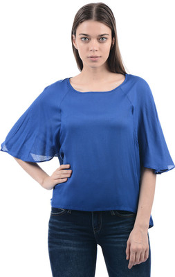 Pepe Jeans Casual Flared Sleeve Solid Women Dark Blue Top