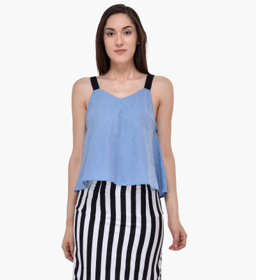MAYRA Casual Sleeveless Solid Women Blue Top MAYRA Casual Sleeveless Solid Women Blue Top
