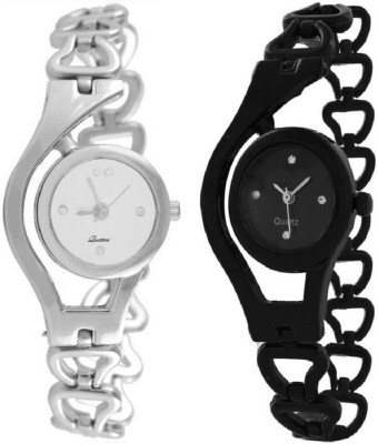 Om Designer Round Shape Black & Silver Pair Watch  - For Women   Watches  (Om Designer)