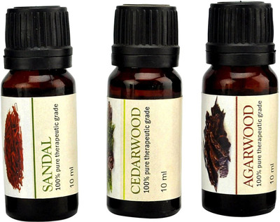 

Karmakara Set of 3, 100% Pure Therapeutic Essential Oils Cedarwood, Agerwood,Sandal 10ml aroma Natural oils(10 ml)