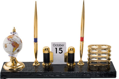 

Kebica 4 Compartments Faux Leather, Plastic Decorative Desk Organizer(Black, Golden)