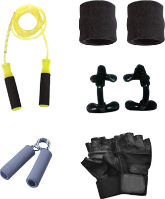 

Sports Solutions COMBO OF 1 FOAM HAND GRIP + SKIPPING ROPE + GYM GLOVES + PUSH UP BAR + HAND BAND. Gym & Fitness Kit