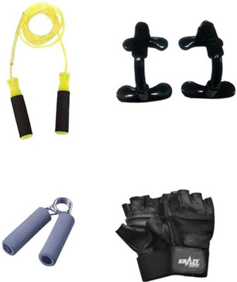 

Sports Solutions BEST QUALITY COMBO OF 1 FOAM HAND GRIP + SKIPPING ROPE + GYM GLOVES + PUSH UP BAR FOR GYM AND HOME FITNESS. Gym & Fitness Kit