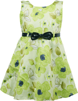 

La Bele Girls Midi/Knee Length Casual Dress(Multicolor, Sleeveless, Green