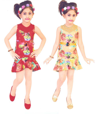 

Hey Baby Girls Mini/Short Party Dress(Multicolor, Sleeveless