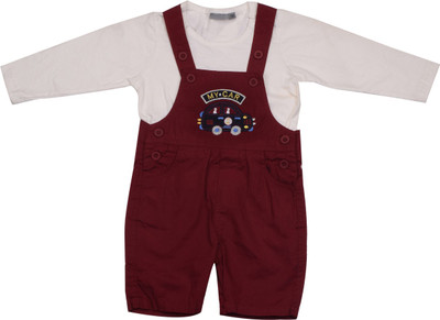 

Indirang Dungaree For Girls Solid Cotton(Maroon, Pack of 1